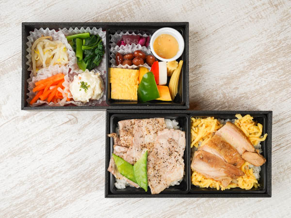 塩豚と鶏の照り焼き二段重